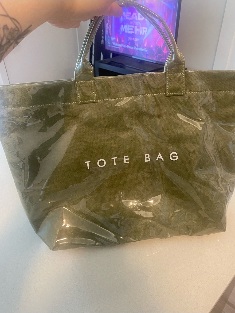 Olive green tote bag